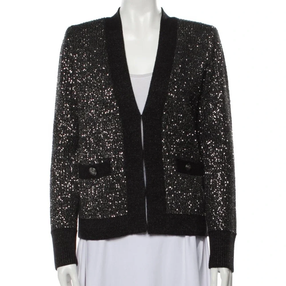 L'Agence Black Jinny Sequin Cardigan